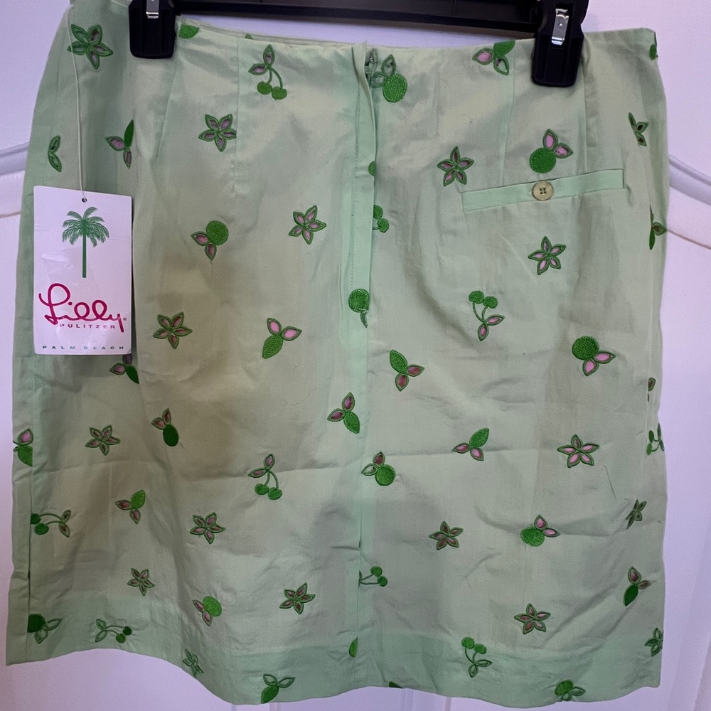 Vtg Lilly Pulitzer Skirt Embroidered Pistachio & Pink Underlay Women Size 8P NWT - Picture 3 of 11